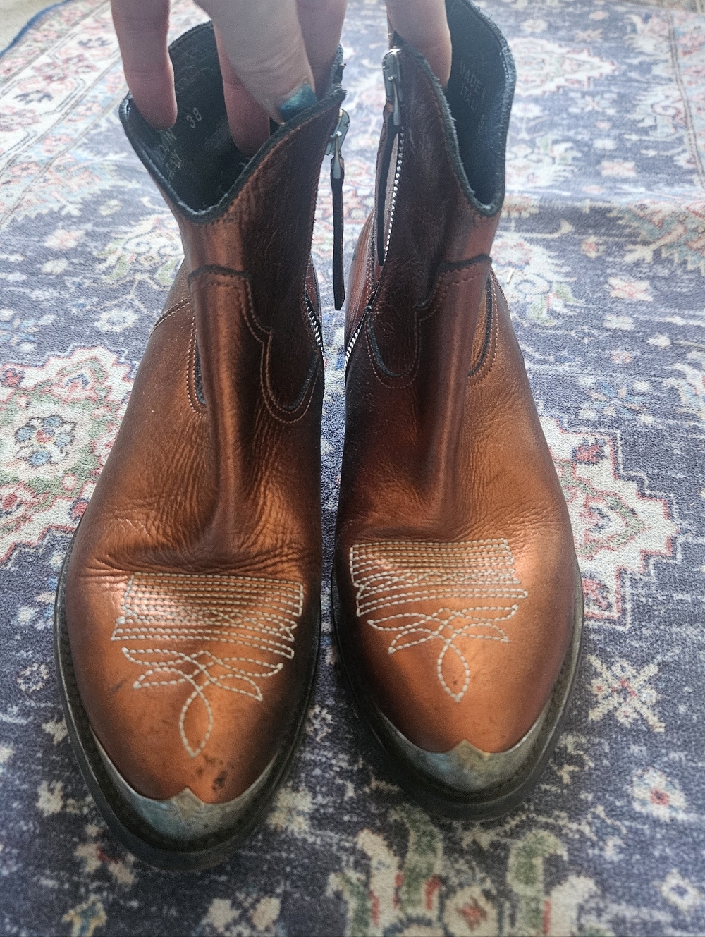 Golden Goose Young leather zip cowboy ankle boots in a metallic copper. 38, 8.5